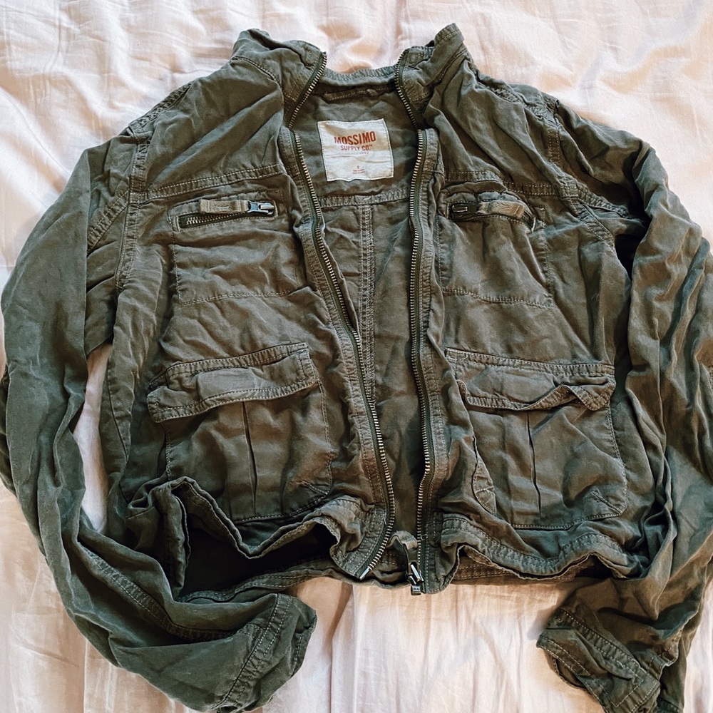 army green jacket combat, cropped